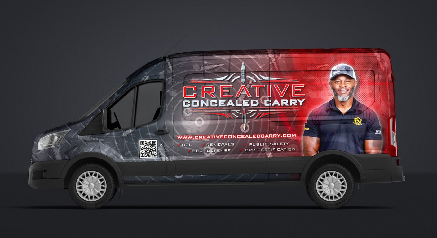 Custom van wrap design with professional business branding graphics.