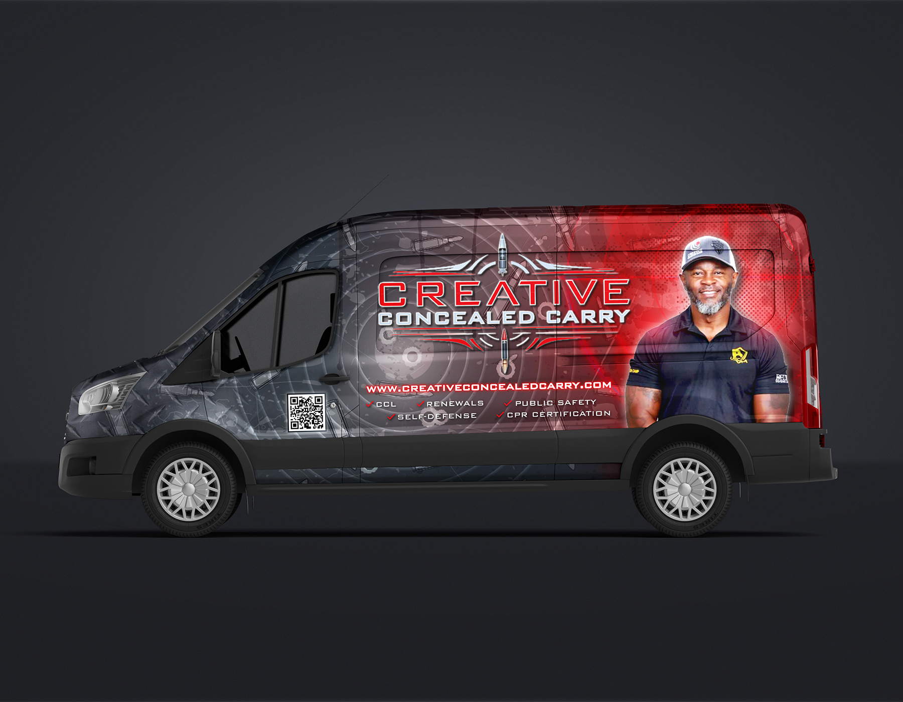Custom van wrap design with professional business branding graphics.