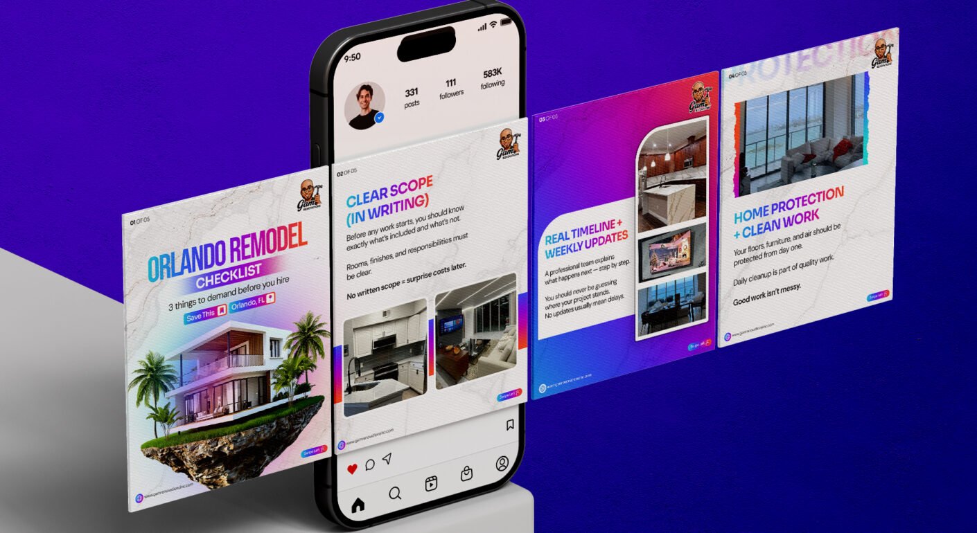 Instagram carousel design for remodeling services.