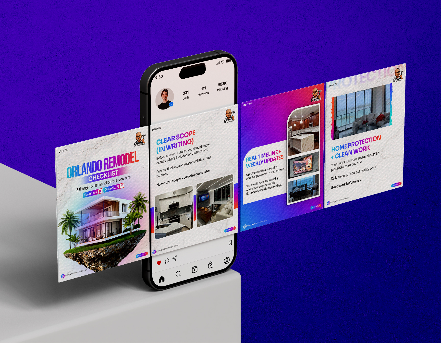 Instagram carousel design for remodeling services.