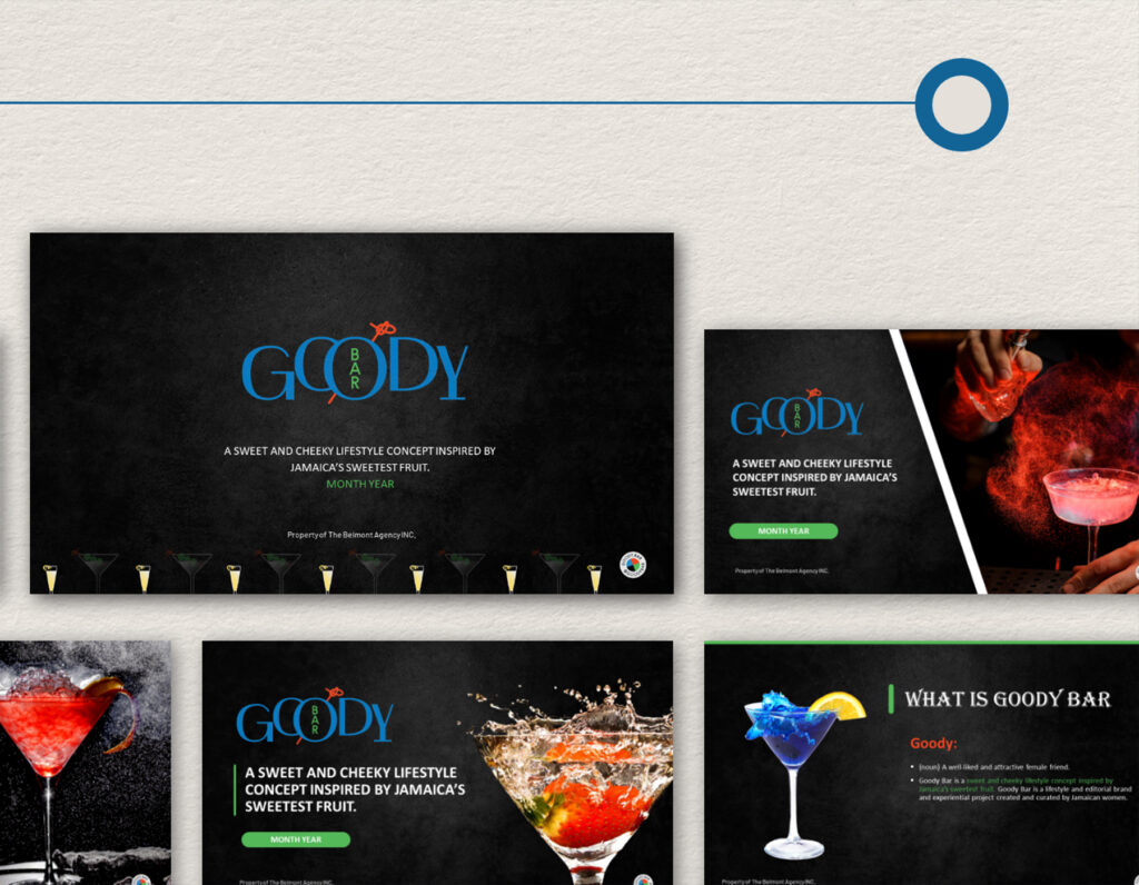 Cocktail bar presentation slide design.