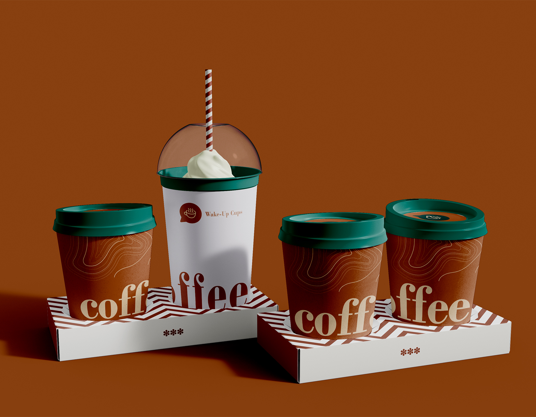 Coffee cup packaging mockup featuring takeaway coffee branding with modern café identity design.