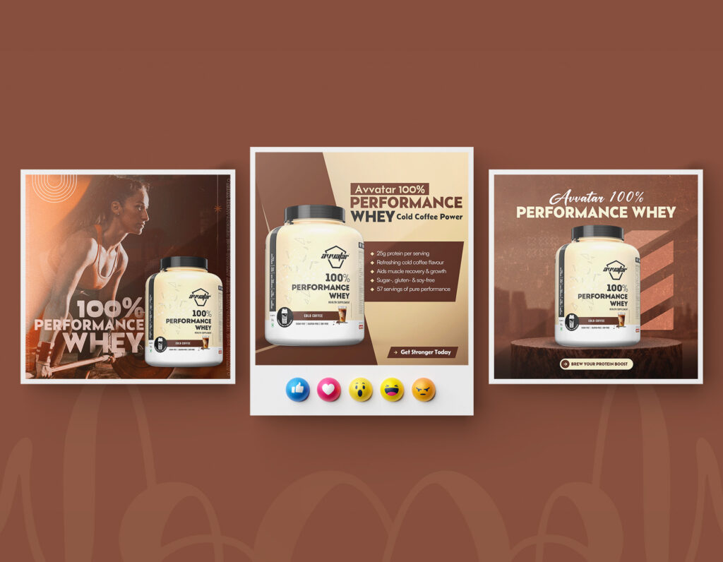 Whey protein promotional social media post.