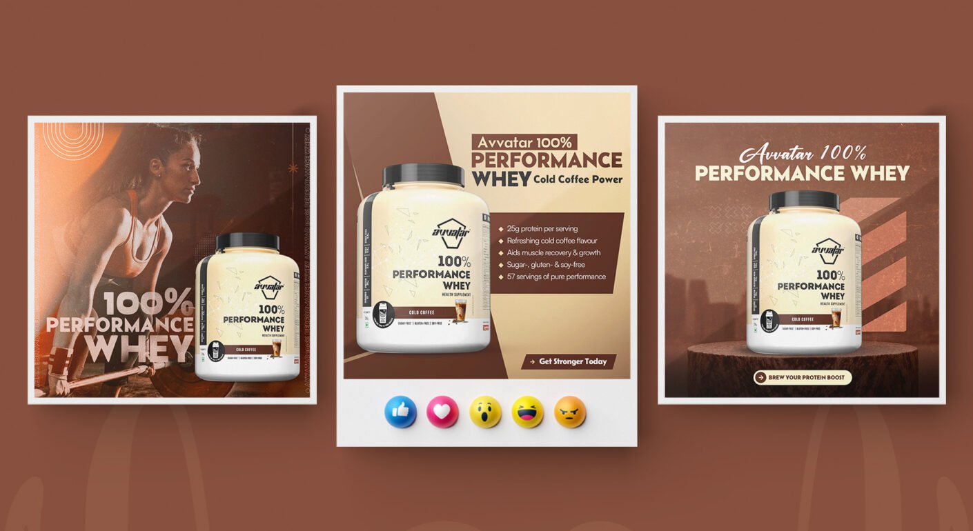 Whey protein promotional social media post.