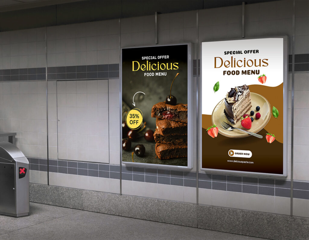 Food menu poster design with dessert promotion.