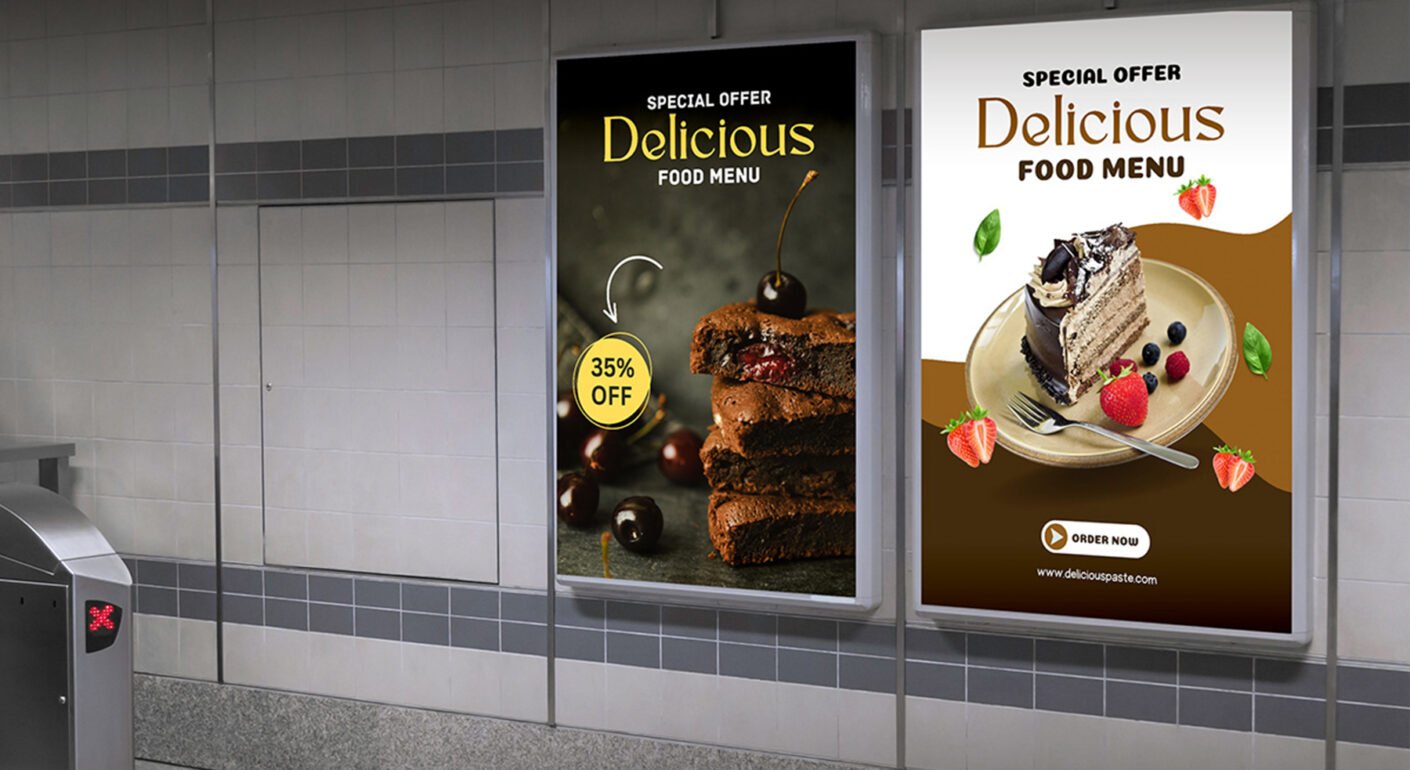 Food menu poster design with dessert promotion.