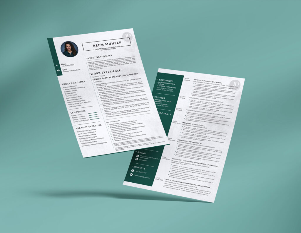 Modern professional resume and CV design.