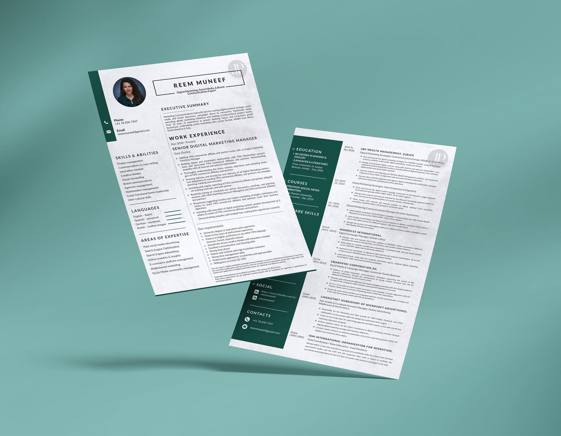 Modern professional resume and CV design.