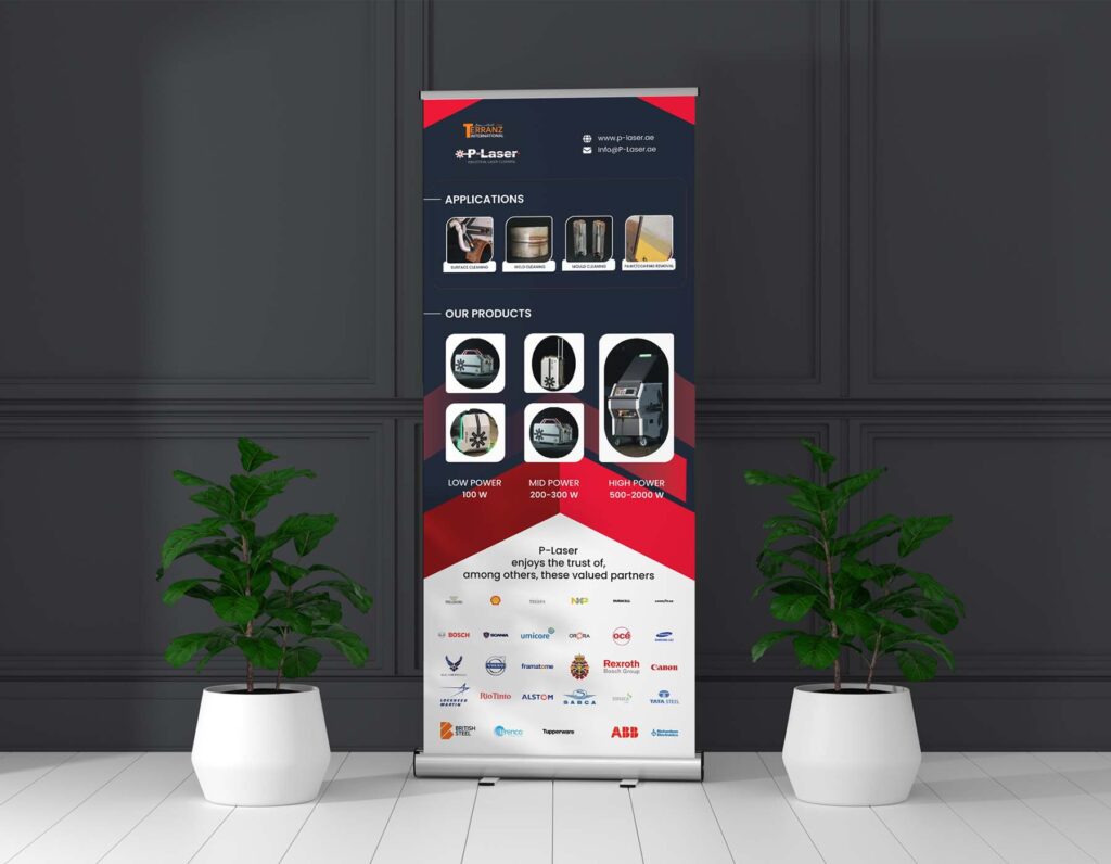 Corporate roll up banner display design.