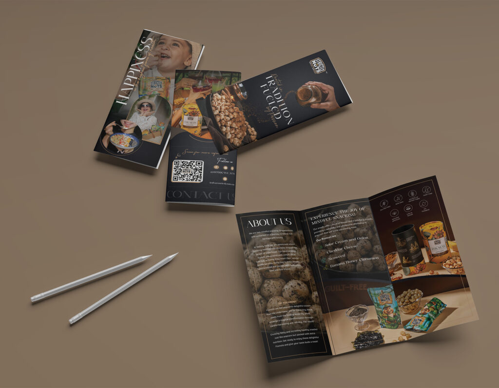 Food product tri fold brochure design.