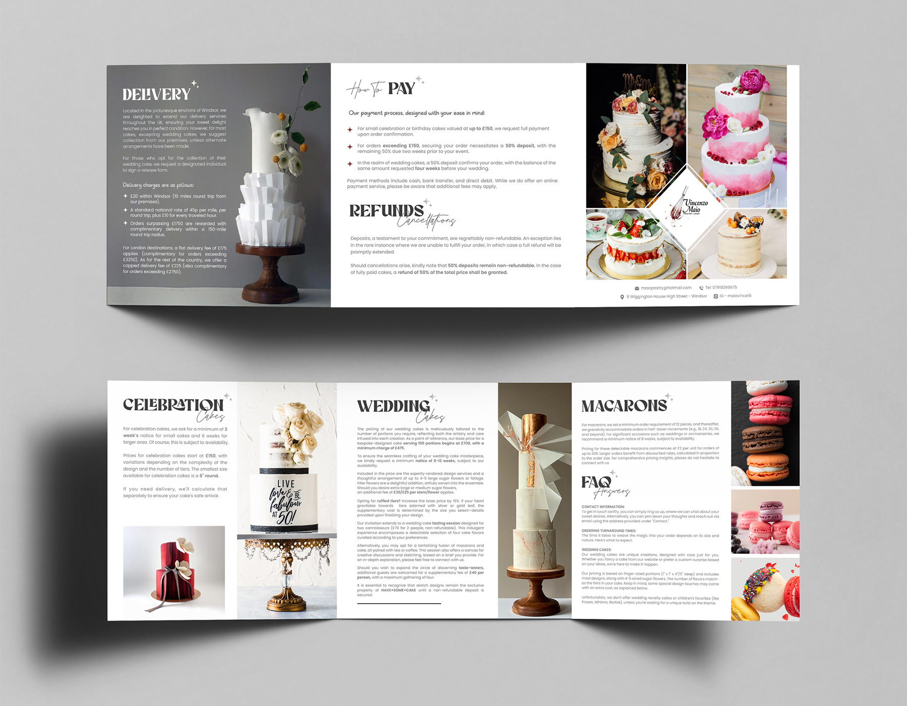 Elegant bakery and wedding cake brochure.
