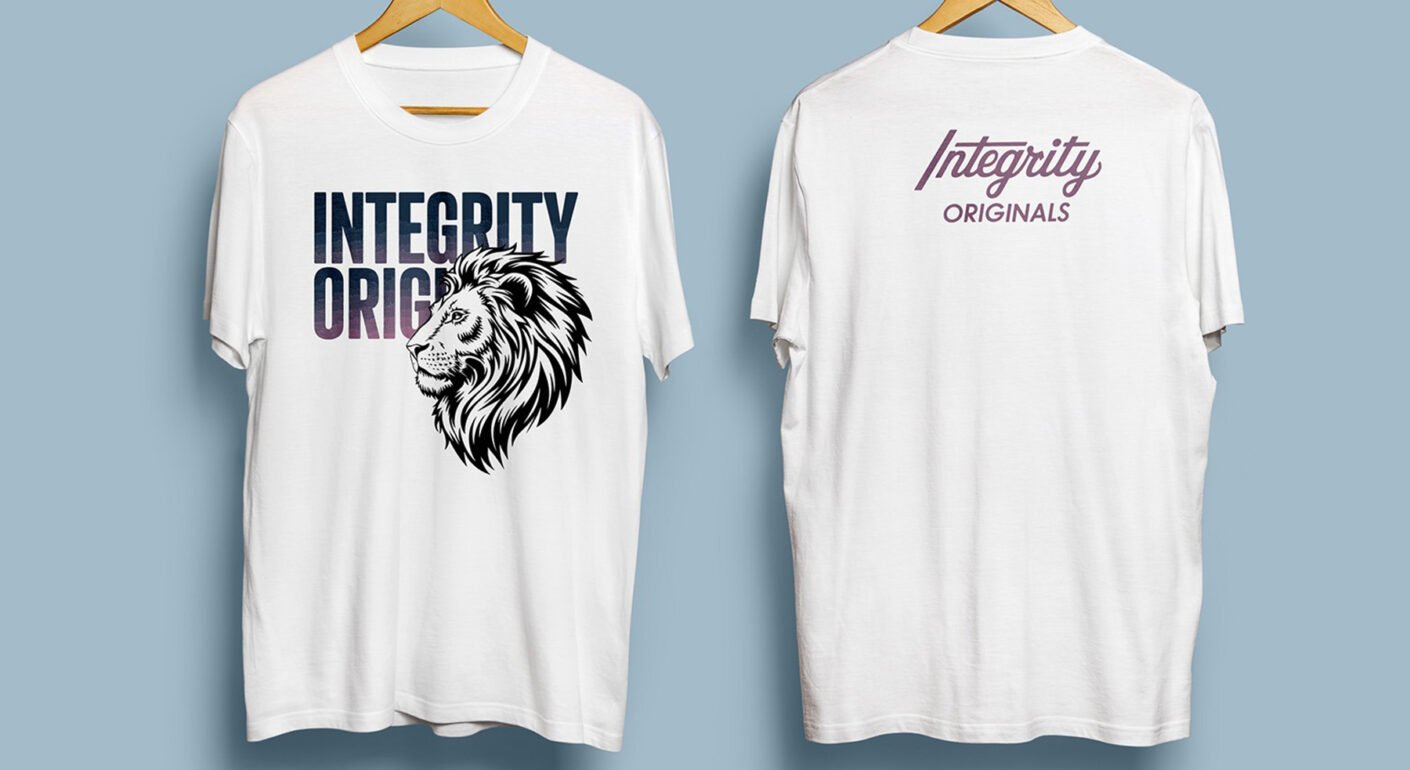 Custom graphic t-shirt design with lion illustration and typography.