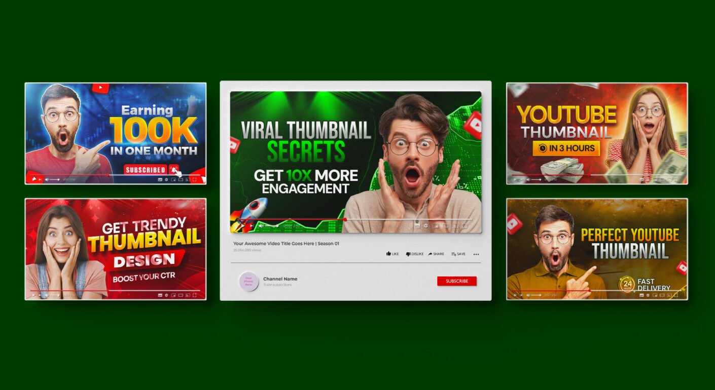 Custom YouTube thumbnail design collection.
