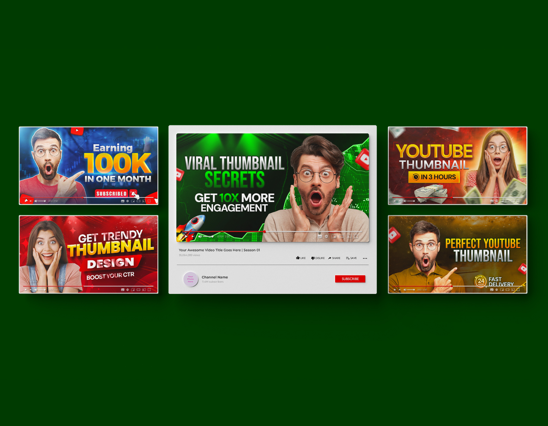 Custom YouTube thumbnail design collection.